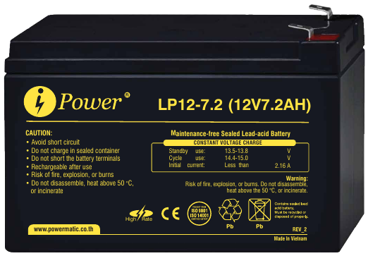 แบตเตอรี่ iPower รุ่น LP12-7.2 ภาพจากเอกสารประจำรุ่น