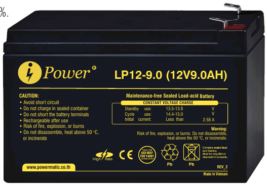 แบตเตอรี่ iPower รุ่น LP12-9.0 ภาพจากเอกสารประจำรุ่น