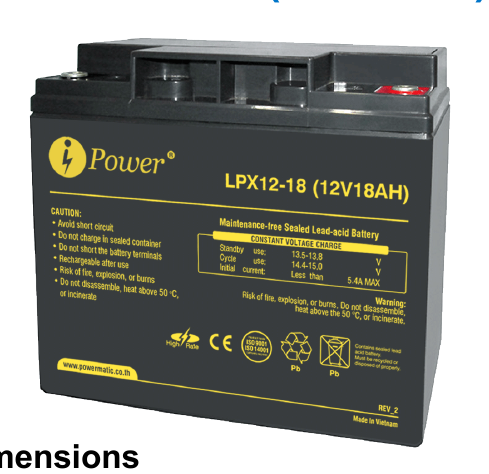 แบตเตอรี่ iPower รุ่น LPX12-18 ภาพจากเอกสารประจำรุ่น
