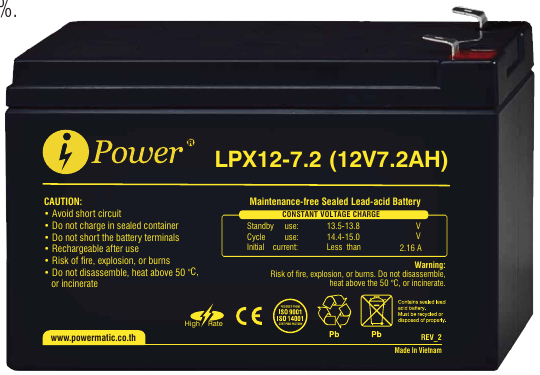 แบตเตอรี่ iPower รุ่น LPX12-7.2 ภาพจากเอกสารประจำรุ่น