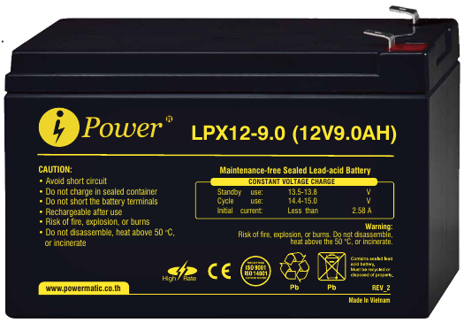 แบตเตอรี่ iPower รุ่น LPX12-9.0 ภาพจากเอกสารประจำรุ่น