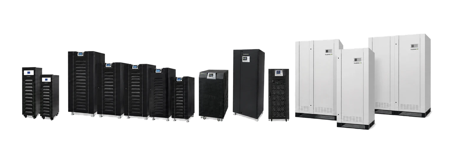 ภาพรวมเครื่องสำรองไฟ CLEANLINE แบบ Isolation Transformer UPS ทั้งตู้สีดำและตู้สีขาว